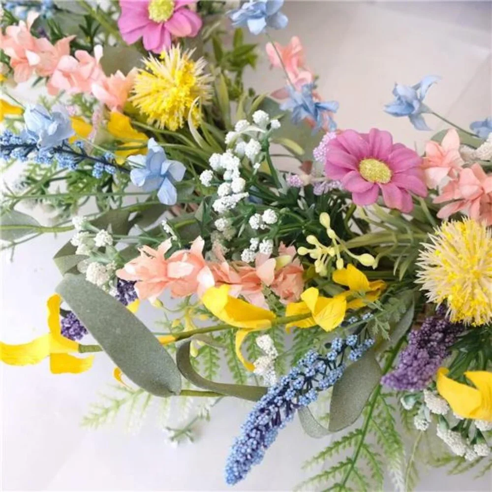 24 Inch Spring‎ Summer Colorful Flower Wreath for Front Door, Forsythia Lavender
